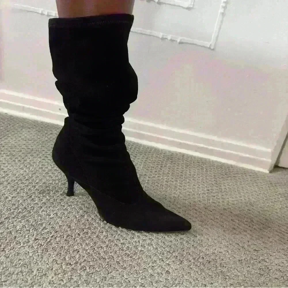 Black Pointed Toe Stiletto Heel Sock Boots Women's Size 7